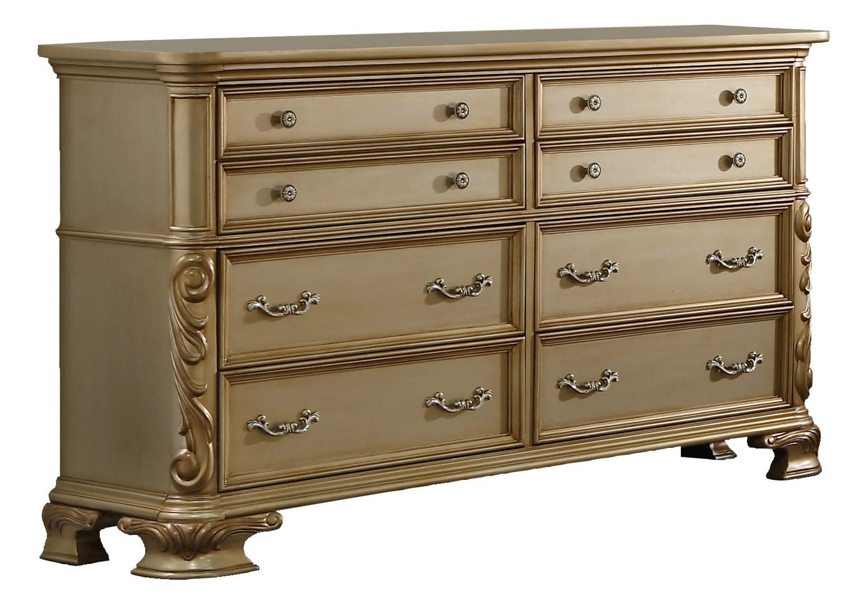 Conjunto de dormitorio Eloquent de 5 piezas de madera auténtica MIRANDA (cómoda, cama, mesita de noche, cómoda y espejo)