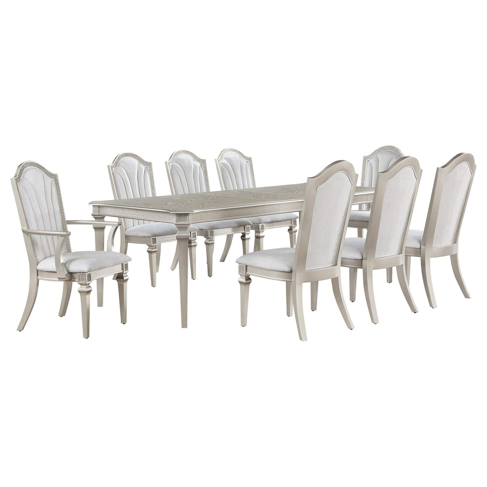 Juego de comedor Evangeline de 9 piezas con hojas extensibles en roble plateado