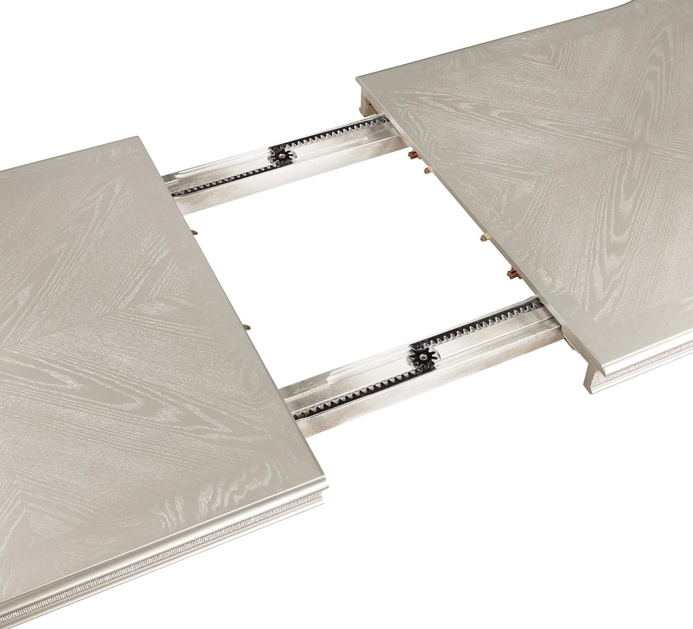 Juego de comedor Evangeline de 9 piezas con hojas extensibles en roble plateado