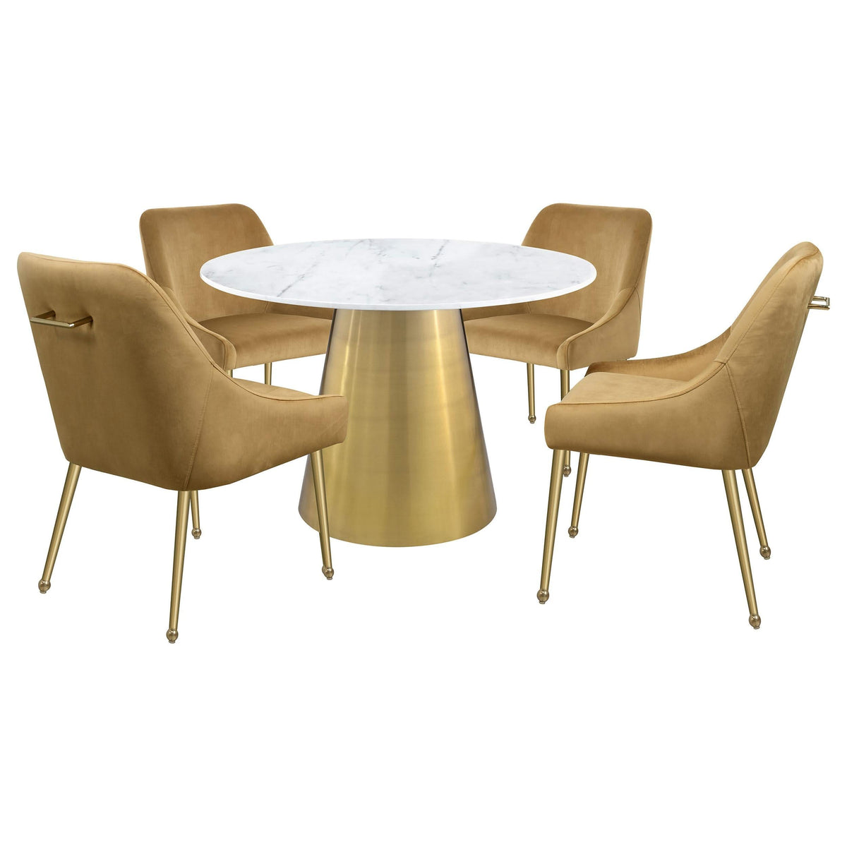 Mesa de comedor redonda Ambrose de 50 pulgadas con superficie de mármol en dorado cepillado
