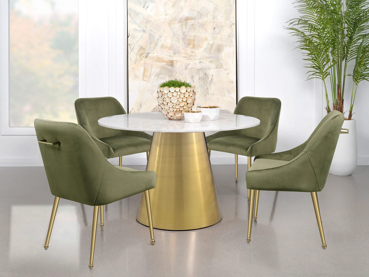 Mesa de comedor redonda Ambrose de 50 pulgadas con superficie de mármol en dorado cepillado