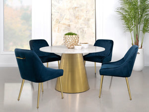 Mesa de comedor redonda Ambrose de 50 pulgadas con superficie de mármol en dorado cepillado