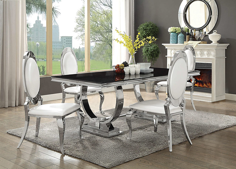 Juego de comedor Antoine de 5 piezas con tapa de vidrio rectangular, cromado