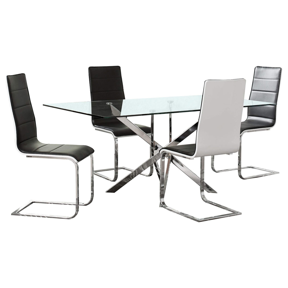 Juego de comedor Carmelo de 5 piezas con tapa de vidrio rectangular, cromado