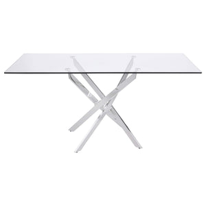 Juego de comedor Carmelo de 5 piezas con tapa de vidrio rectangular, cromado