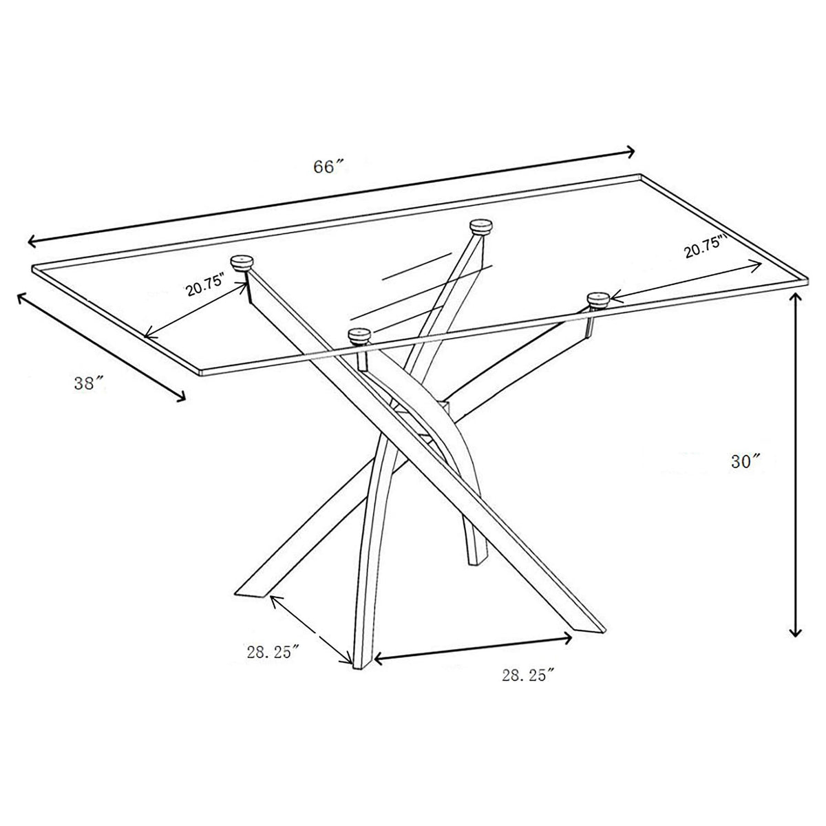 Juego de comedor Carmelo de 5 piezas con tapa de vidrio rectangular, cromado