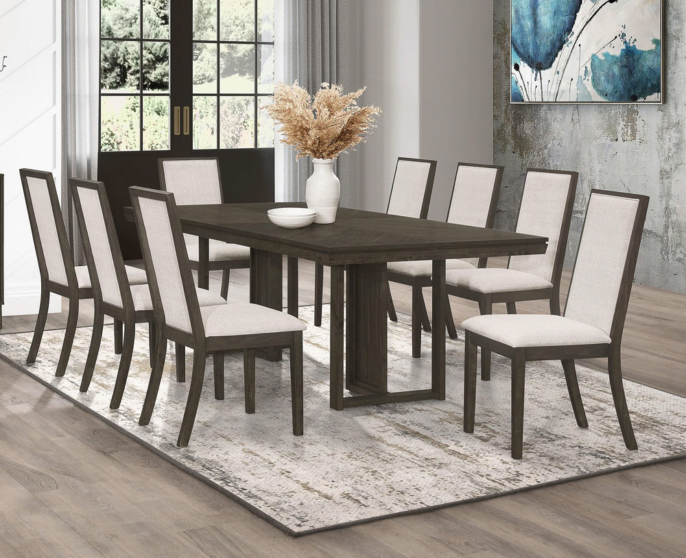 Juego de mesa de comedor rectangular Kelly de 9 piezas, gris oscuro