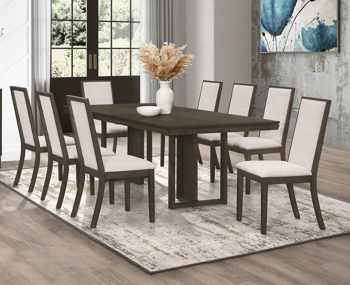 Juego de mesa de comedor rectangular Kelly de 9 piezas, gris oscuro