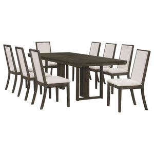 Juego de mesa de comedor rectangular Kelly de 9 piezas, gris oscuro