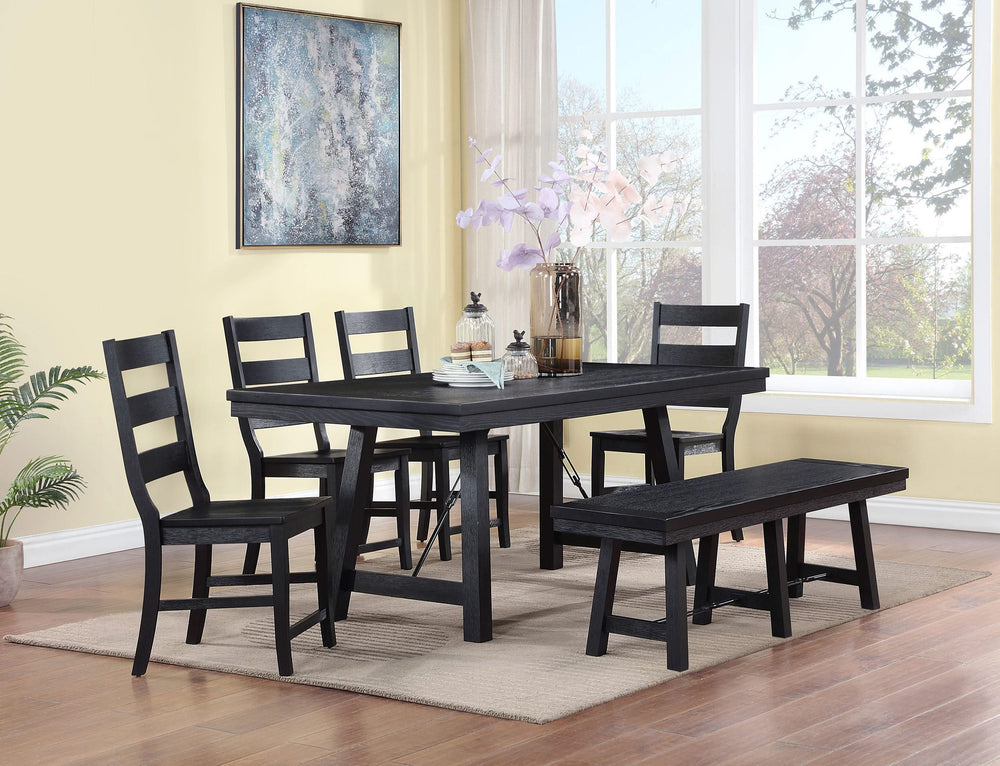Juego de mesa de comedor Newport de 6 piezas con caballete rectangular, color negro