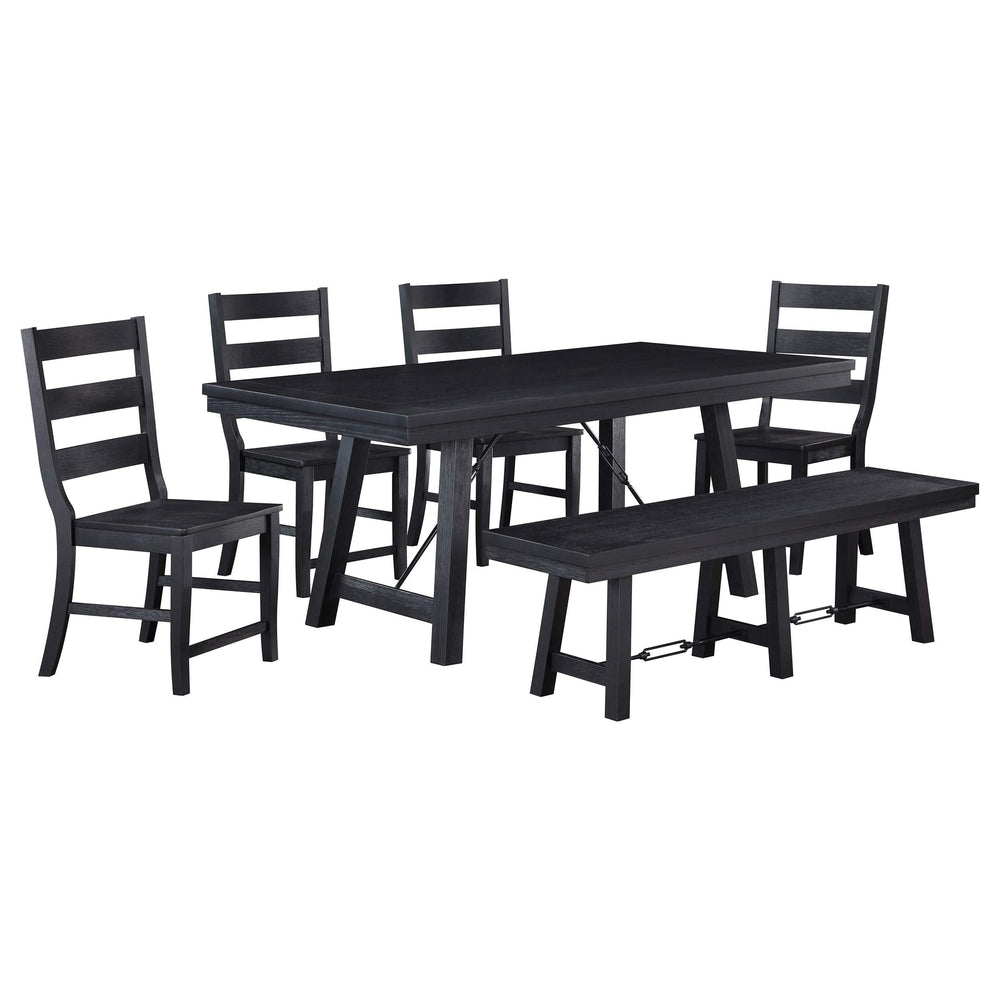 Juego de mesa de comedor Newport de 6 piezas con caballete rectangular, color negro