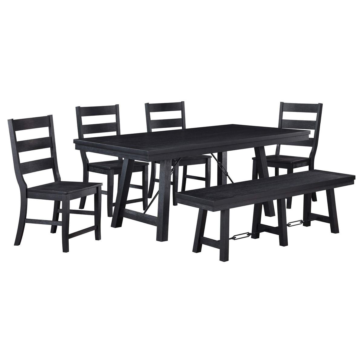 Juego de mesa de comedor Newport de 6 piezas con caballete rectangular, color negro