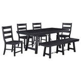 Juego de mesa de comedor Newport de 6 piezas con caballete rectangular, color negro