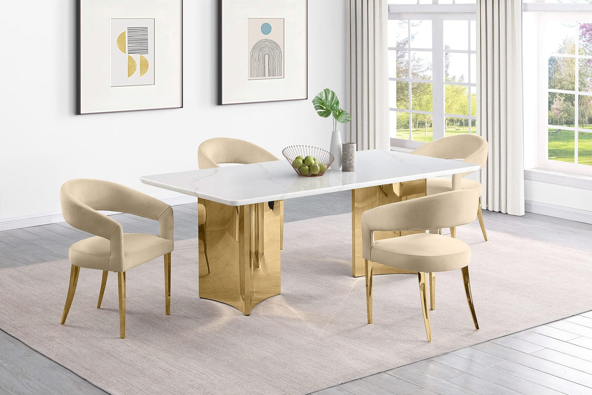 Silla de comedor tapizada en terciopelo Galiano beige (juego de 2)