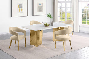 Silla de comedor tapizada en terciopelo Galiano beige (juego de 2)