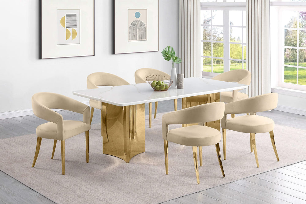 Silla de comedor tapizada en terciopelo Galiano beige (juego de 2)