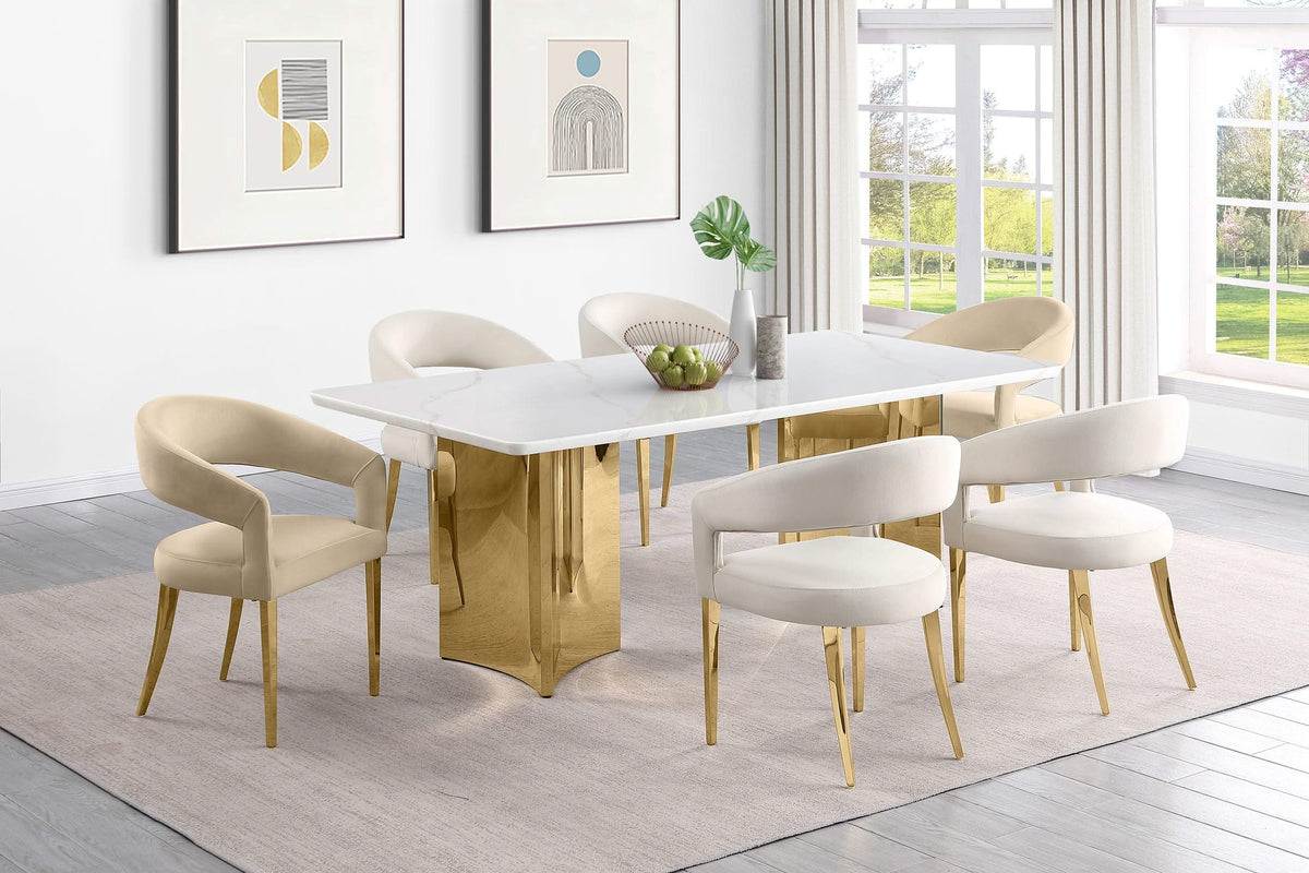 Silla de comedor tapizada en terciopelo Galiano beige (juego de 2)