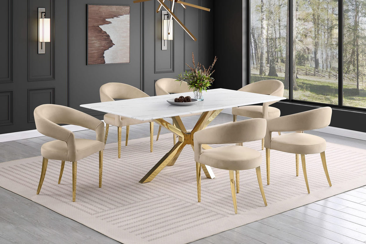 Silla de comedor tapizada en terciopelo Galiano beige (juego de 2)