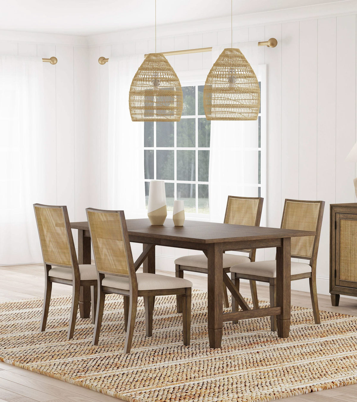 Juego de mesa de comedor rectangular Matisse de 5 piezas en marrón claro