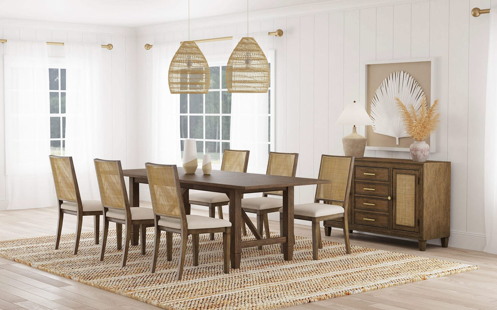 Juego de mesa de comedor rectangular Matisse de 7 piezas en marrón claro