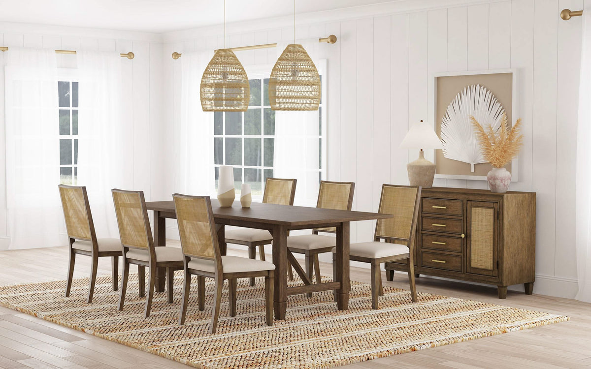 Juego de mesa de comedor rectangular Matisse de 7 piezas en marrón claro