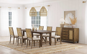 Juego de mesa de comedor rectangular Matisse de 7 piezas en marrón claro