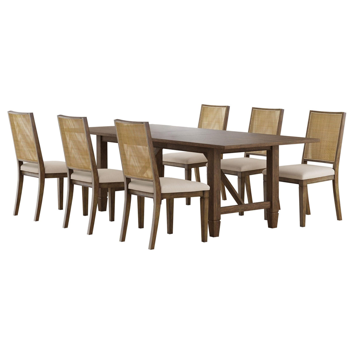 Juego de mesa de comedor rectangular Matisse de 7 piezas en marrón claro
