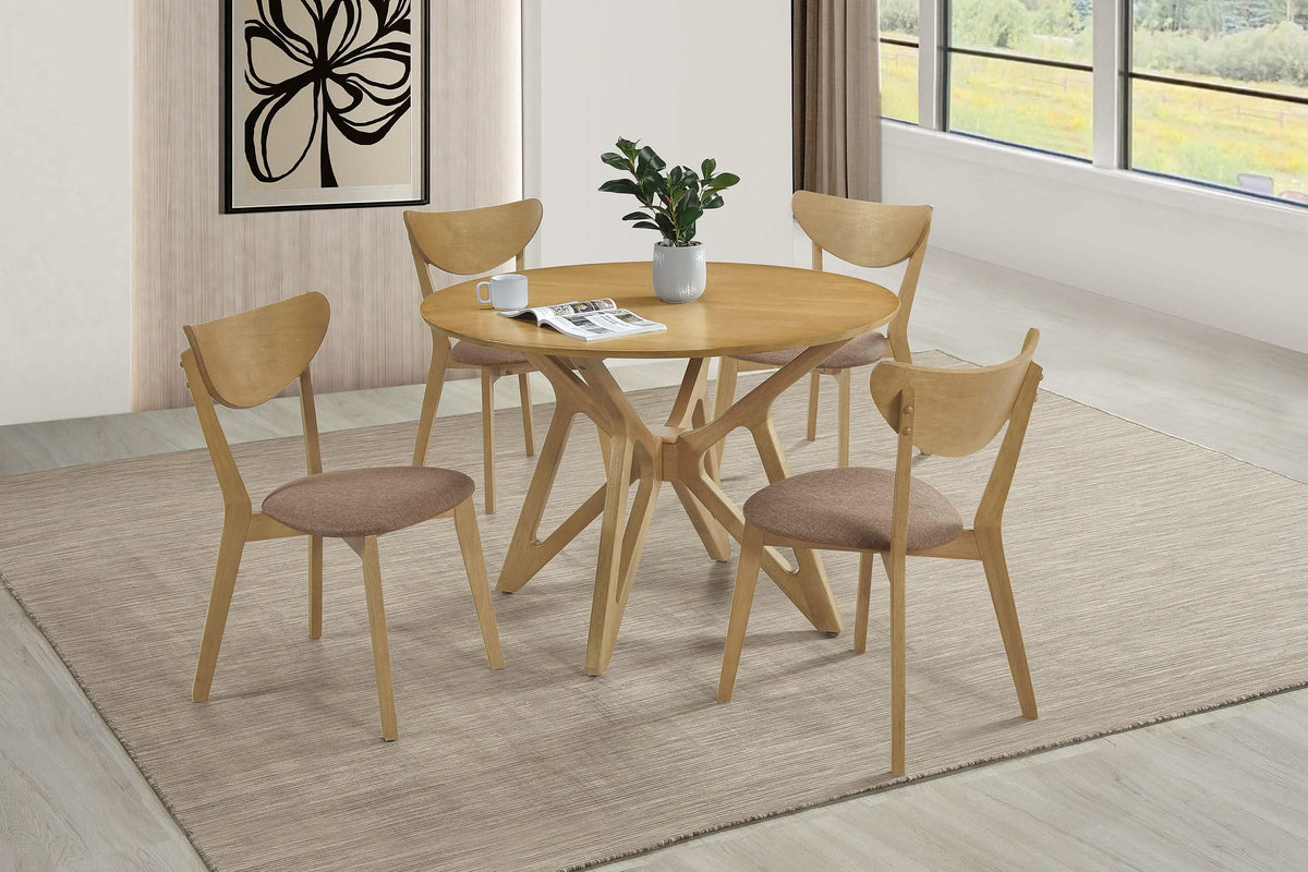Juego de comedor redondo de 5 piezas de madera maciza Elowen en nogal claro