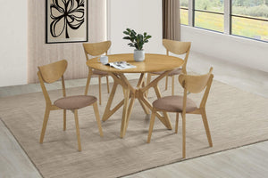 Juego de comedor redondo de 5 piezas de madera maciza Elowen en nogal claro