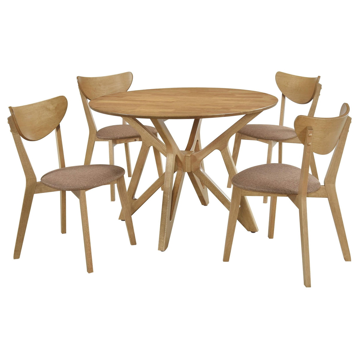 Juego de comedor redondo de 5 piezas de madera maciza Elowen en nogal claro