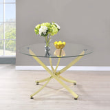 Mesa de comedor redonda Beckham de 46 pulgadas con tapa de vidrio, color latón