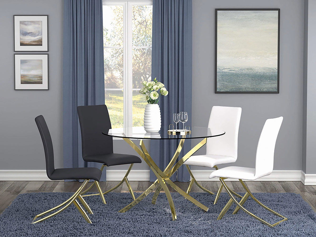 Mesa de comedor redonda Beckham de 46 pulgadas con tapa de vidrio, color latón