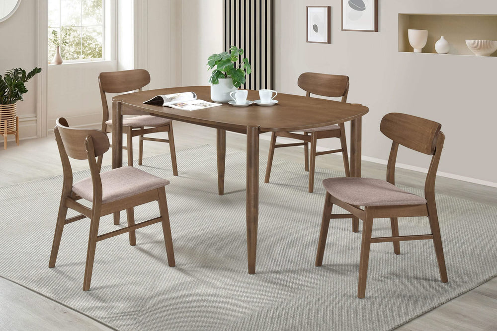 Juego de comedor Dortch de 5 piezas ovalado de madera maciza en nogal