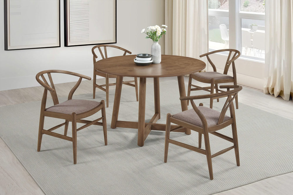 Juego de comedor redondo Dinah de 5 piezas de madera maciza en nogal