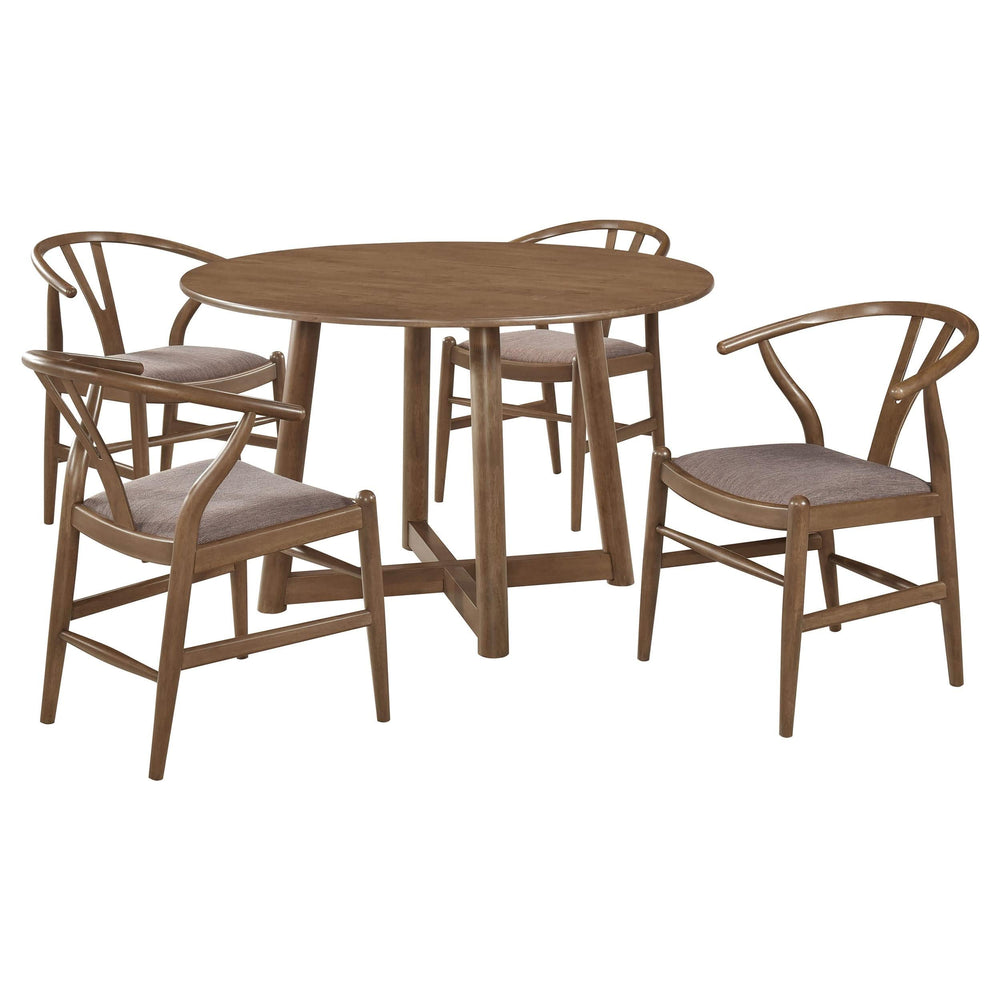 Juego de comedor redondo Dinah de 5 piezas de madera maciza en nogal