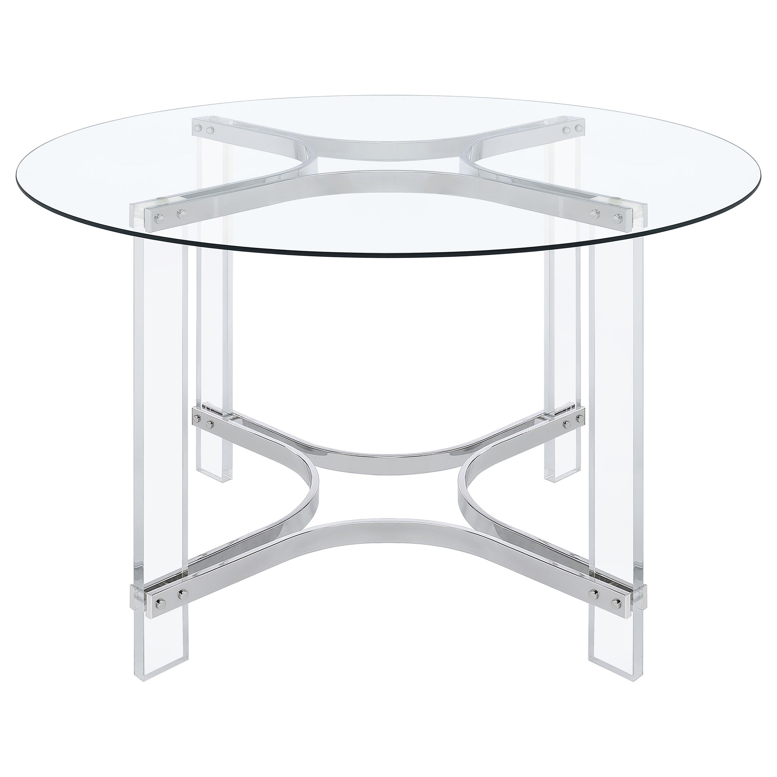 Keeling 47-inch Round Glass Top Acrylic Dining Table Chrome