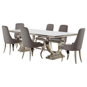Juego de mesa de comedor rectangular Antoine de 7 piezas con tapa de vidrio, color gris