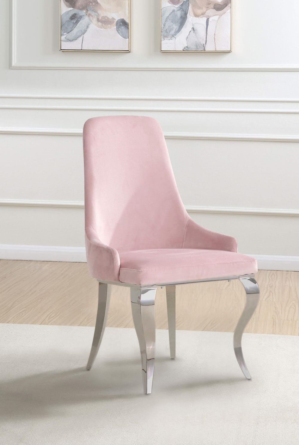 Silla de comedor tapizada en terciopelo Antoine, color rosa (juego de 2)