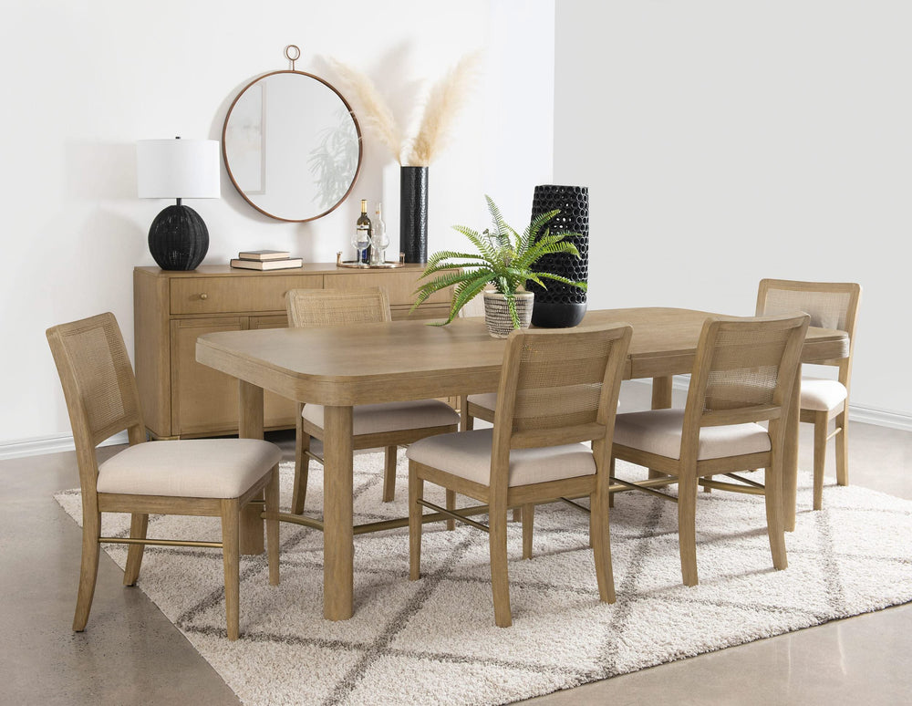 Juego de mesa de comedor Arini de 7 piezas con hojas extensibles, color arena