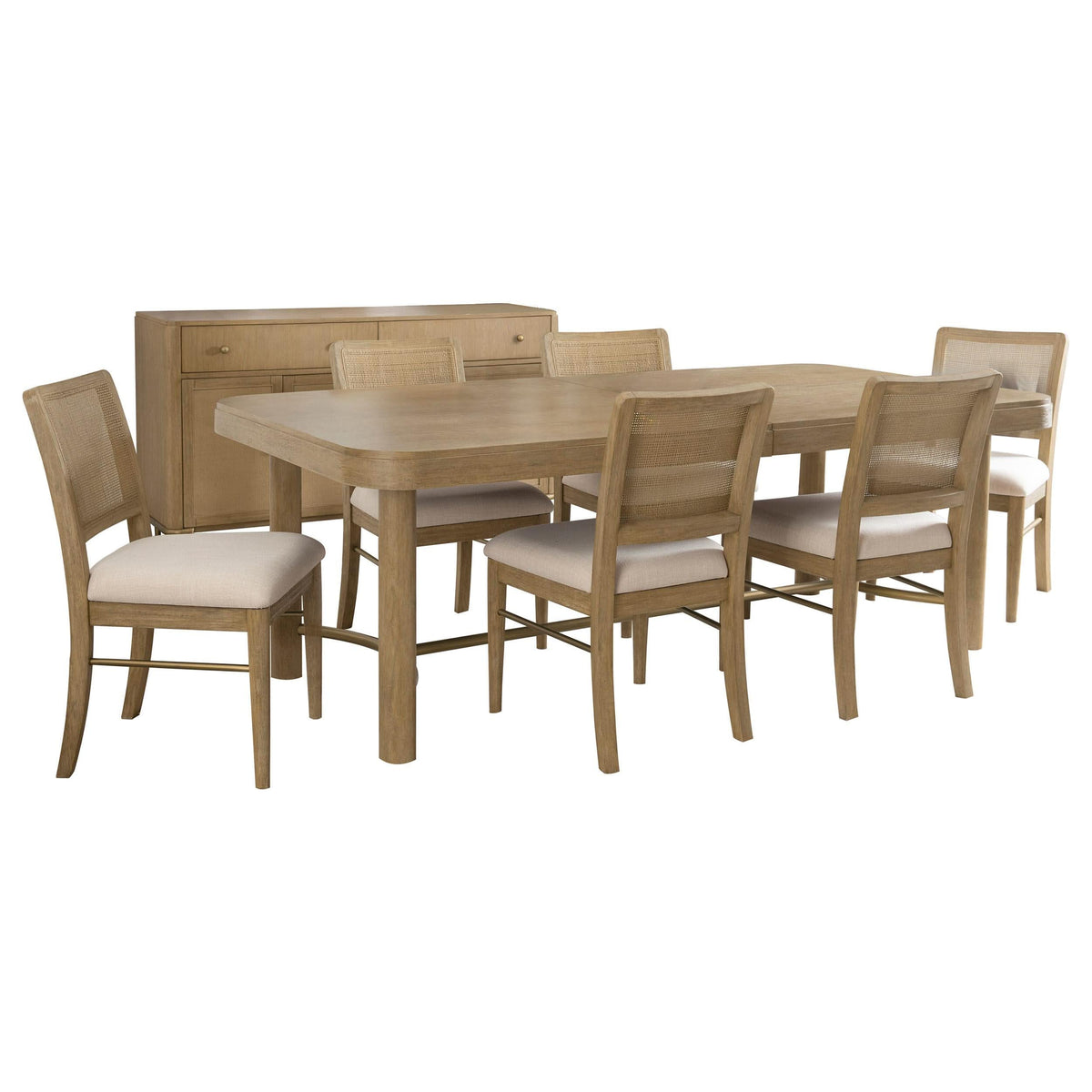 Juego de mesa de comedor Arini de 7 piezas con hojas extensibles, color arena