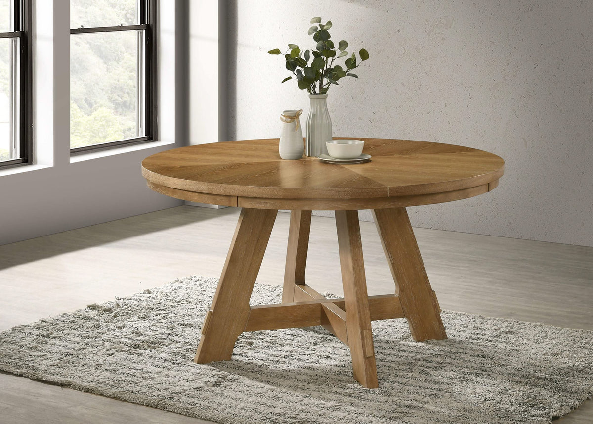 Mesa de comedor redonda Danvers de madera de roble marrón de 54 pulgadas