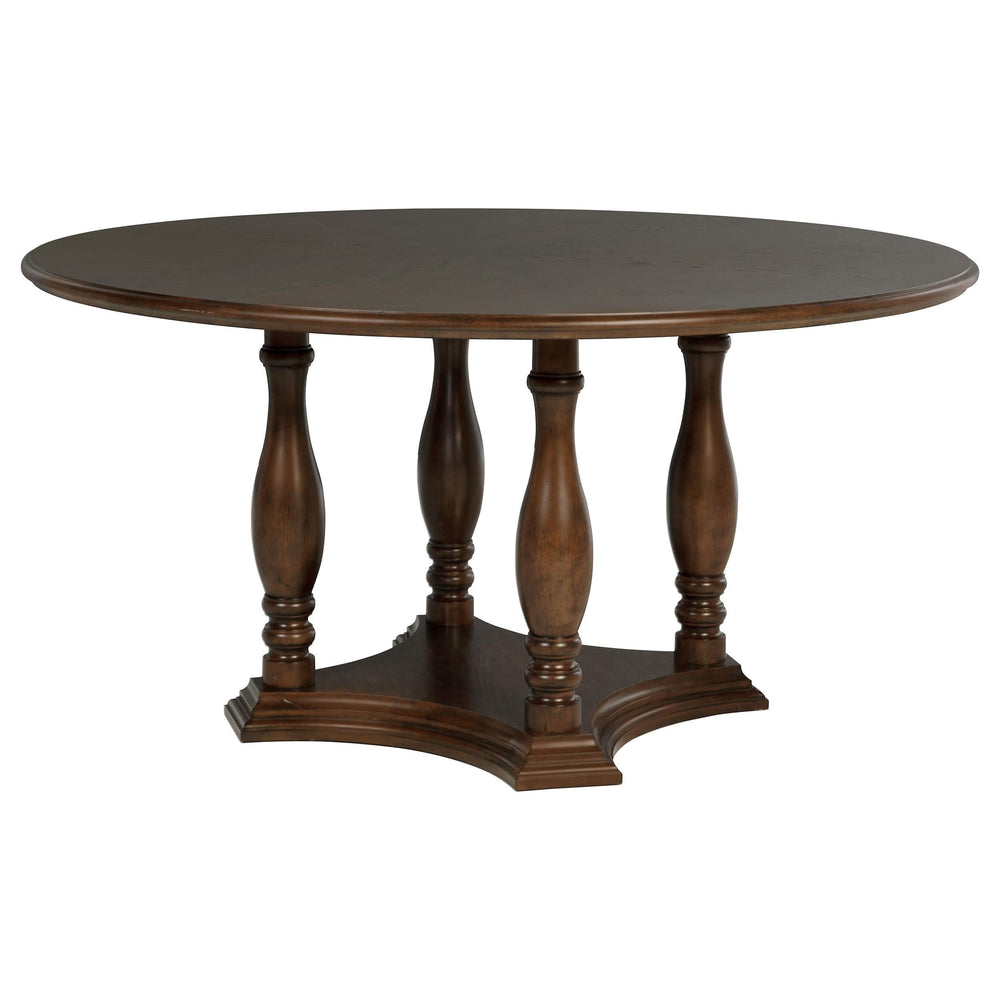 Mesa de comedor con pedestal de madera redonda Landon de 60 pulgadas en marrón intenso