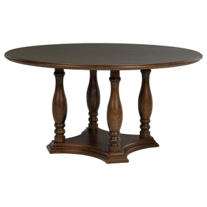 Mesa de comedor con pedestal de madera redonda Landon de 60 pulgadas en marrón intenso