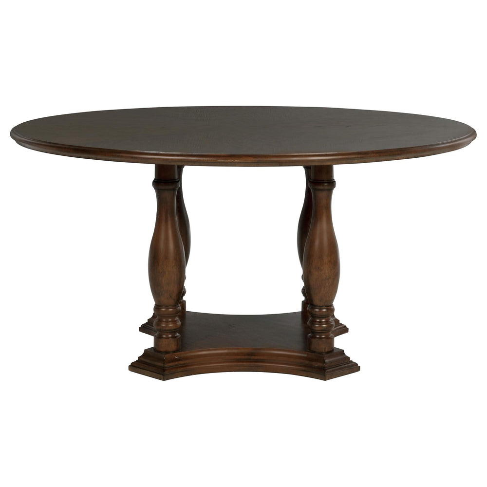 Mesa de comedor con pedestal de madera redonda Landon de 60 pulgadas en marrón intenso