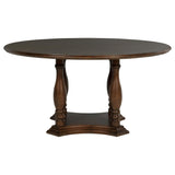 Mesa de comedor con pedestal de madera redonda Landon de 60 pulgadas en marrón intenso