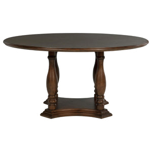 Mesa de comedor con pedestal de madera redonda Landon de 60 pulgadas en marrón intenso