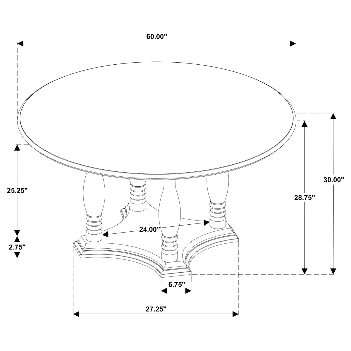 Mesa de comedor con pedestal de madera redonda Landon de 60 pulgadas en marrón intenso