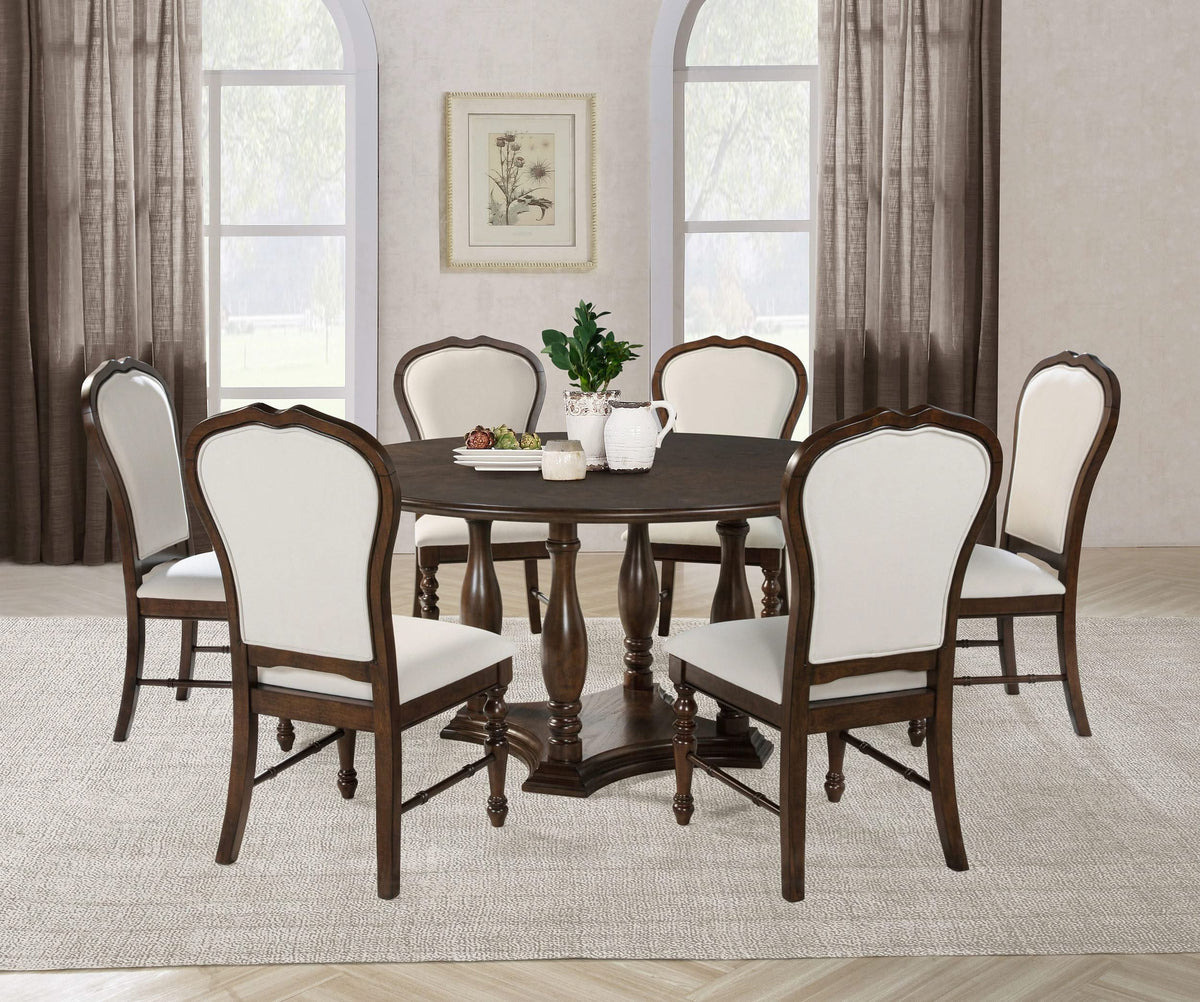 Mesa de comedor con pedestal de madera redonda Landon de 60 pulgadas en marrón intenso