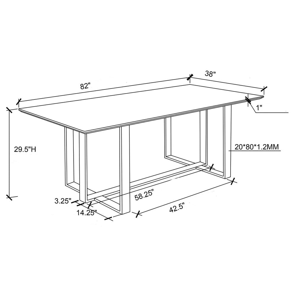 Mesa de comedor rectangular Annika con tapa de vidrio, blanca y cromada
