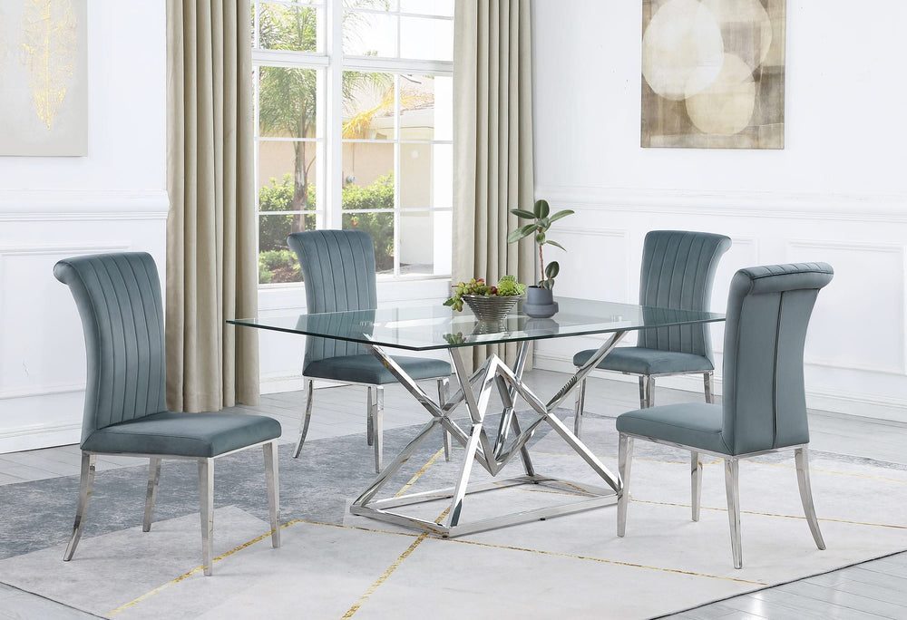 Juego de comedor rectangular Beaufort de 5 piezas en cromo y gris